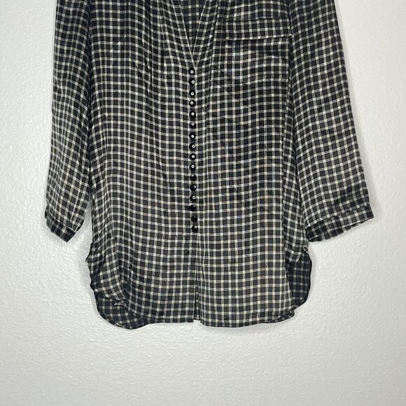 Emporio Armani Black White Check Print 100% Silk Button Front Blouse 40/ US 4 - Picture 3 of 9